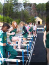 Lexi Harvin (2nd from left) Hurdle Drills pre race