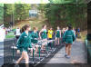 Juliana Haile, doing hurdle drills, in foreground
