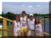 Meredith Mercer, right, 2004 Junior Olympics, with Elizabeth Elmore, Sophia Treakle, and Coach Pantas